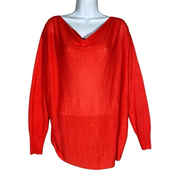 Neiman Marcus 100% Linen Sweater Size S Coral Cowl Neck Hi Low Lightweight Tunic - Picture 1 of 13